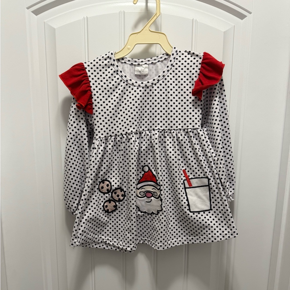 Polka Dot Christmas Tunic with Red Ruffle Sleeves